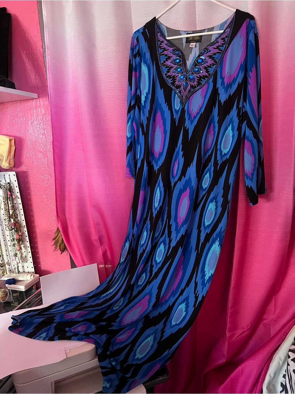 Vintage Bob Mackie Blue & Purple bohemian style V‑Neck Maxi Dress - Picture 9 of 11